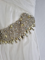 Imoda Ivory Chiffon Ruched Crystal Diamante Beaded Halter Wedding Dress Sz 127