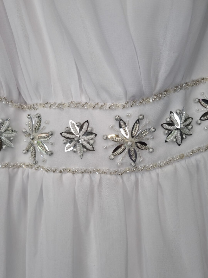 Imoda White Chiffon Gathered Beaded One Shoulder Empire Wedding Dress Sz 128