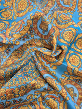 Baroque Style Satin Blue Yellow Fabric 134cm x 10m3