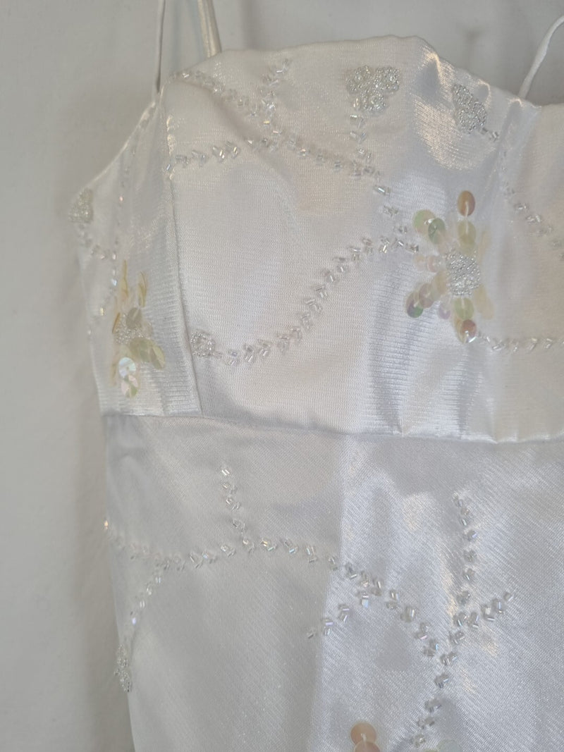 Imoda White Satin Beaded Sequin Backless Wedding Dress Sz 105