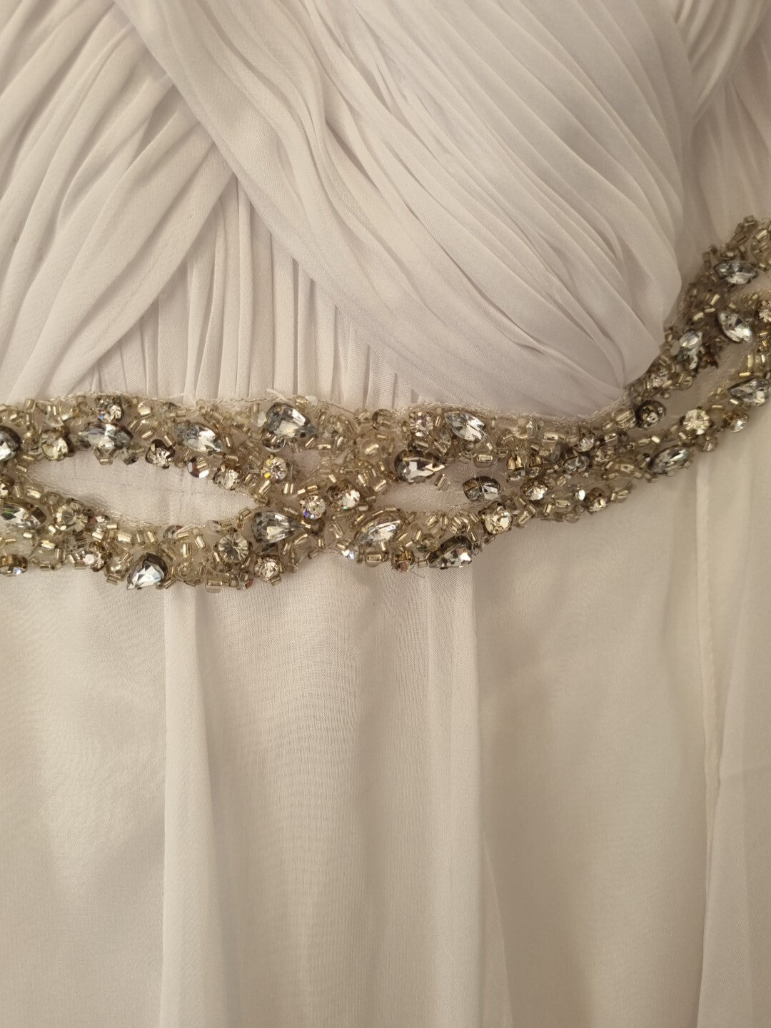 Imoda White Chiffon Sweetheart Beaded Strapless One Shoulder Wedding Dress Sz 105