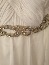 Imoda White Chiffon Sweetheart Beaded Strapless One Shoulder Wedding Dress Sz 105