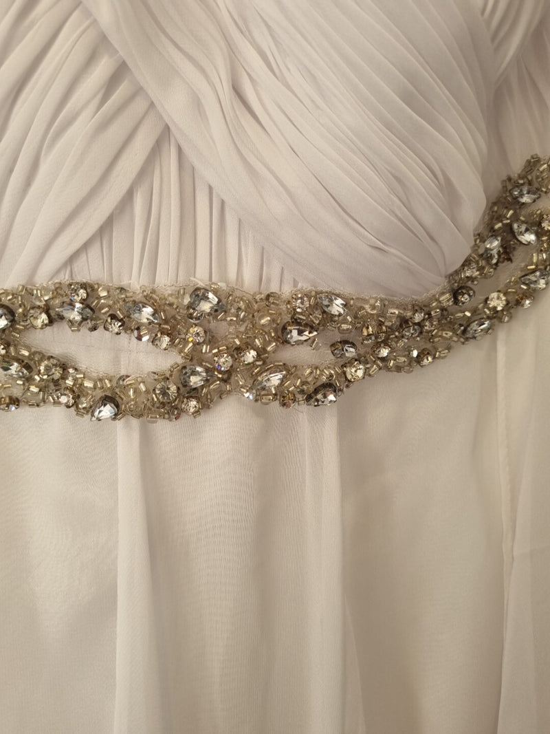 Imoda White Chiffon Sweetheart Beaded Strapless One Shoulder Wedding Dress Sz 105