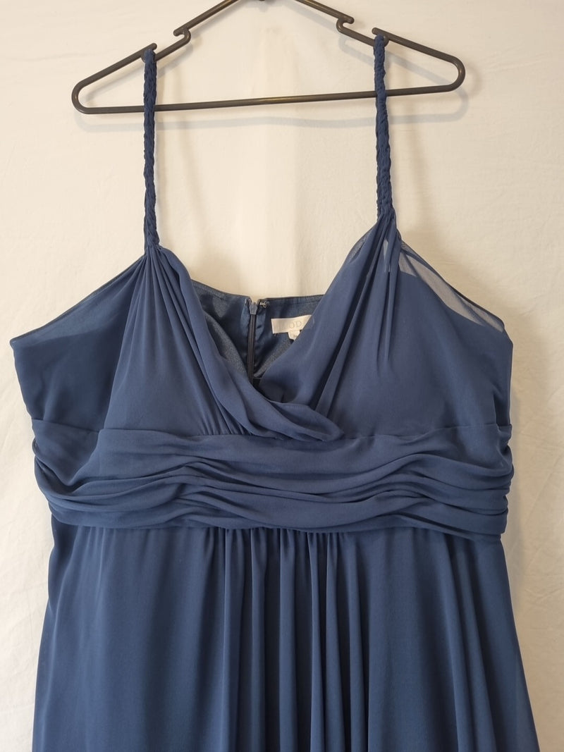 Imoda Navy Blue Chiffon Ruched Braid-strap Evening Bridesmaid Maxi Dress Sz 283