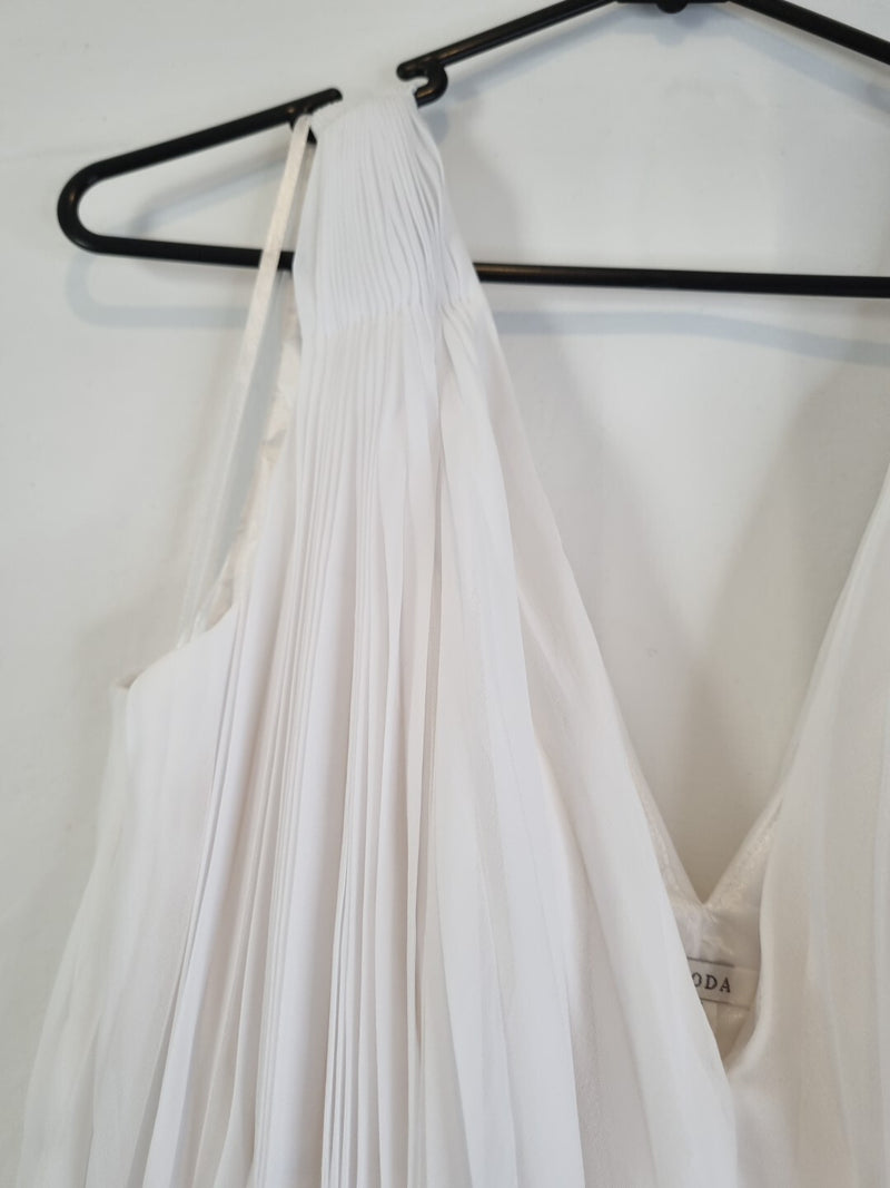 Imoda White Chiffon V neck Ruched Pleated Grecian Wedding Dress Sz 144