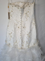 Imoda Ivory Lace Sweetheart Beaded Mermaid Ruffled Train Wedding Dress Sz 1012