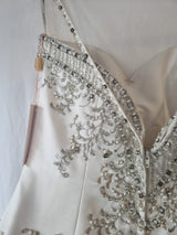 iModa Ivory Satin A-line Beaded Diamante Embroidered Strapped Dress Sz 1015