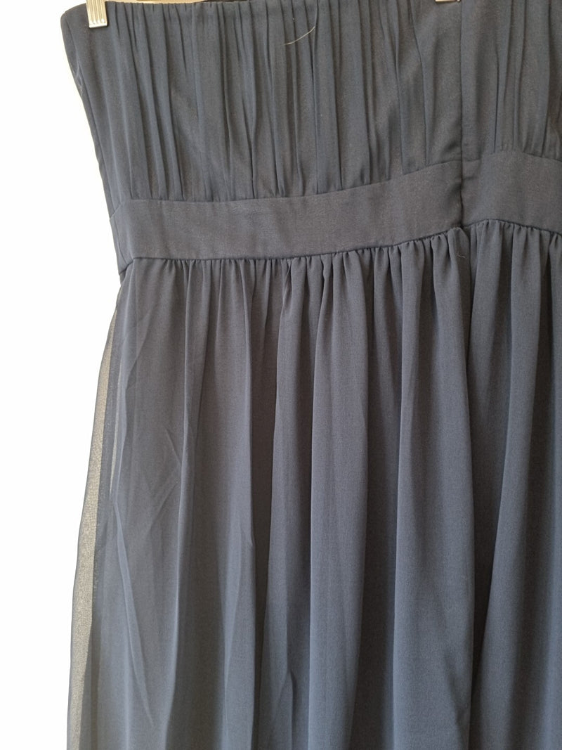 Imoda Navy Blue Chiffon Ruched Strapless Evening Bridesmaid Maxi Dress Sz 2610
