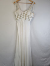 Imoda Ivory Chiffon Sweetheart Ruched Crystal Beaded Wedding Dress Sz 100