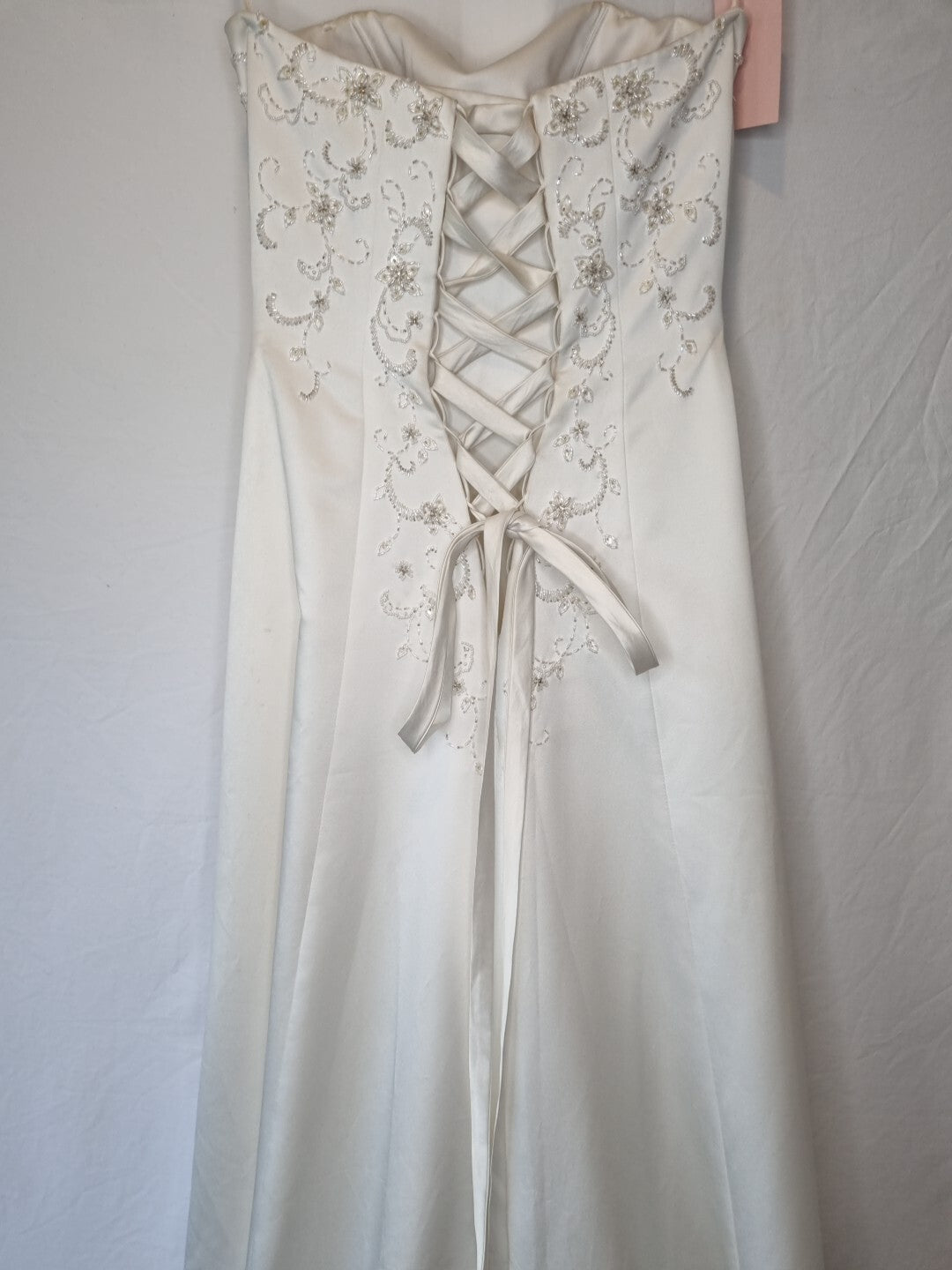 Imoda Ivory Satin Sweethesrt Beaded Train Wedding Dress Sz 812