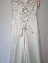 Imoda Ivory Satin Sweethesrt Beaded Train Wedding Dress Sz 812