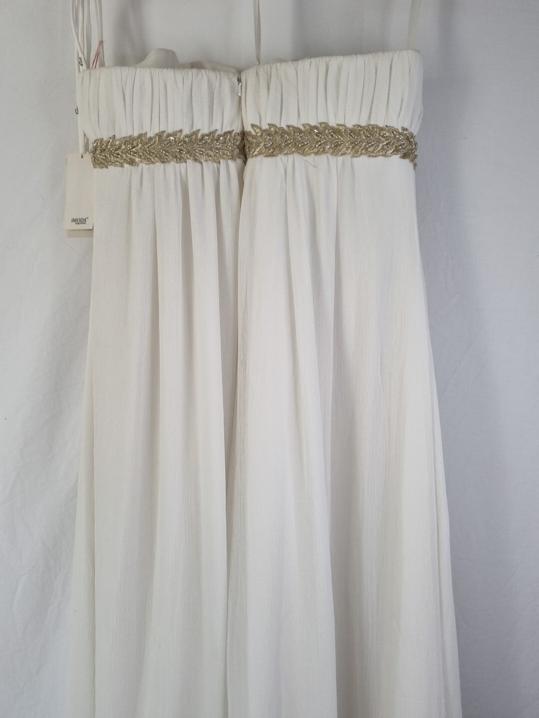 Imoda Ivory Gold Sweetheart Crepe Chiffon Embroidered Beaded Wedding Dress Sz 129