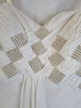 Imoda Ivory Chiffon Sweetheart Ruched Crystal Beaded Wedding Dress Sz 106