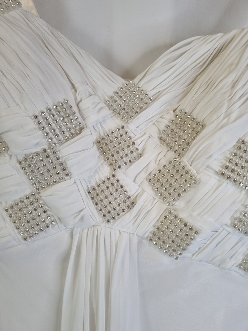 Imoda Ivory Chiffon Sweetheart Ruched Crystal Beaded Wedding Dress Sz 106