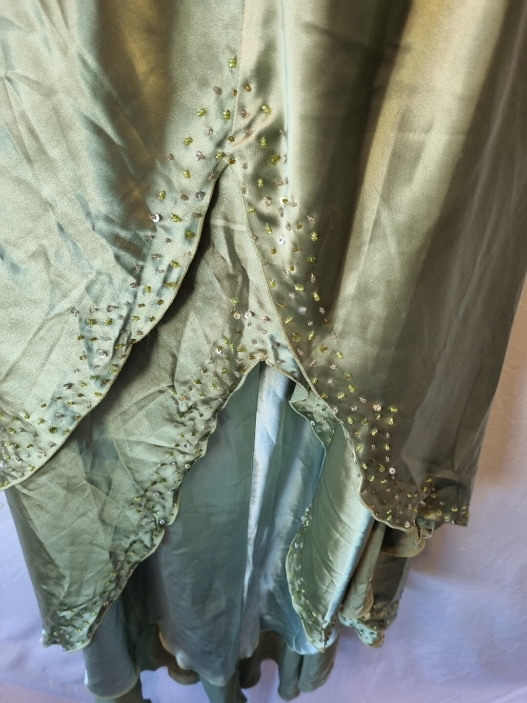 Giovanni Satin Green Ruched Beaded Halter Neck Evening Bridesmaid Dress Sz 107