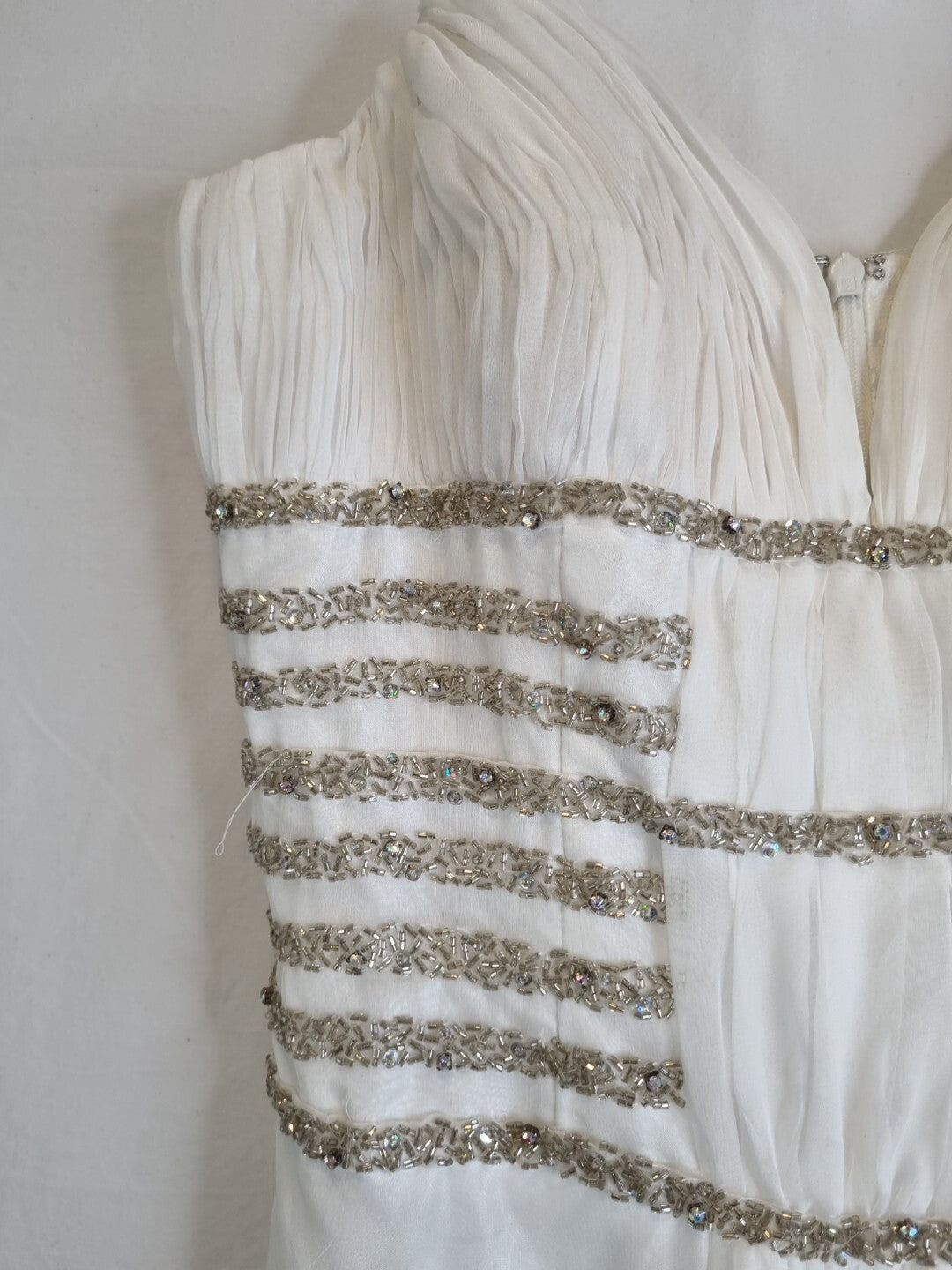 Imoda Ivory Chiffon Sweetheart Ruched Crystal Beaded Wedding Dress Sz 104