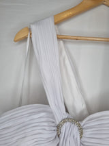 Imoda White Chiffon Ruched Crystal One Shoulder Empire Wedding Dress Sz 127