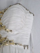 Imoda Ivory Chiffon Sweethear Ruched Crystal Diamante Beaded Wedding Dress Sz 105