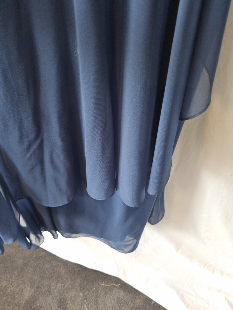 Imoda Navy Blue Chiffon Ruched Braid-strap Evening Bridesmaid Maxi Dress Sz 289