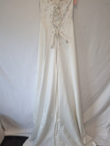 Imoda Ivory Satin Sweethesrt Beaded Train Wedding Dress Sz 810