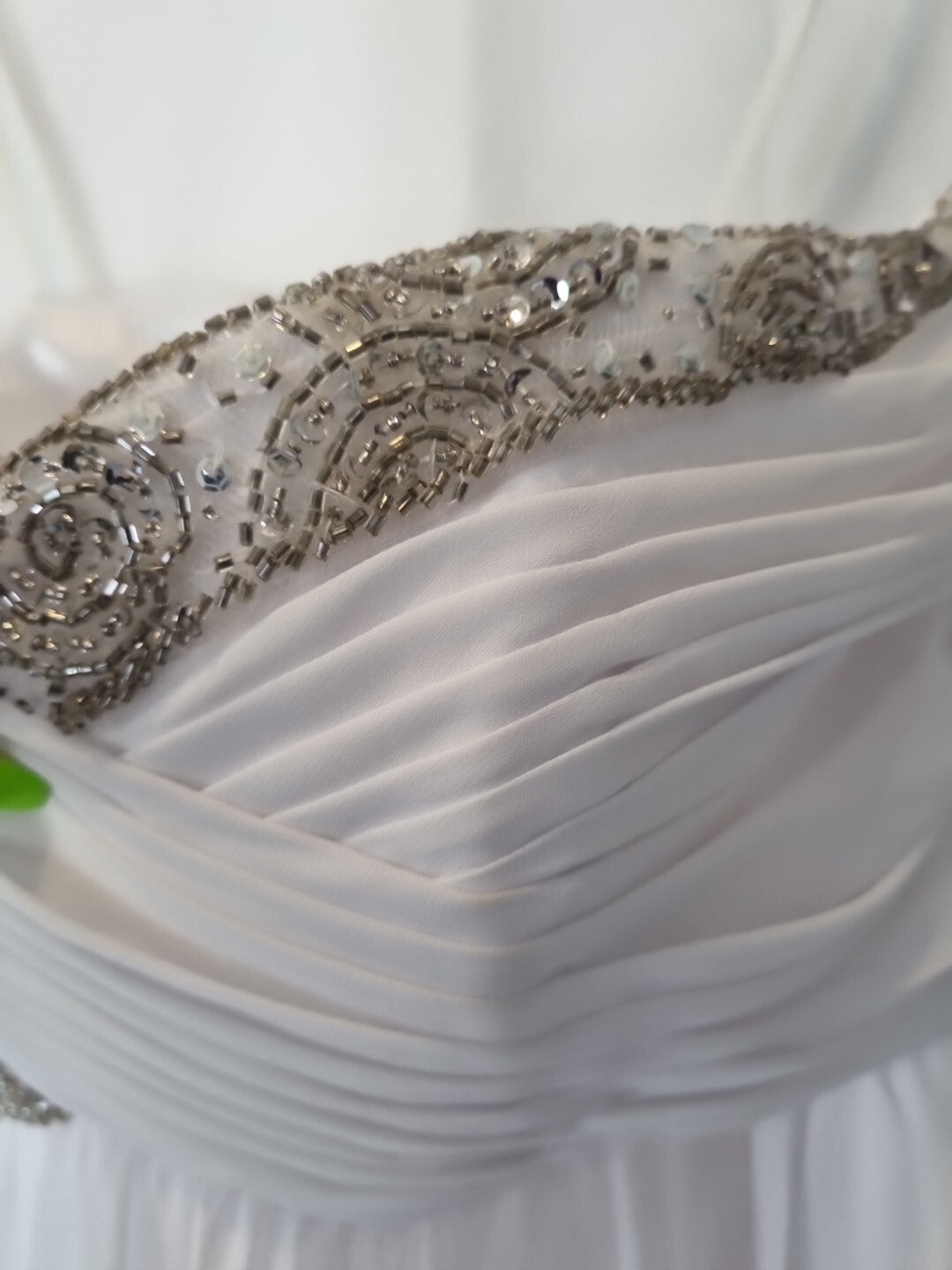 Imoda White Chiffon Sweetheart Beaded Ruched Empire Wedding Dress Sz 85