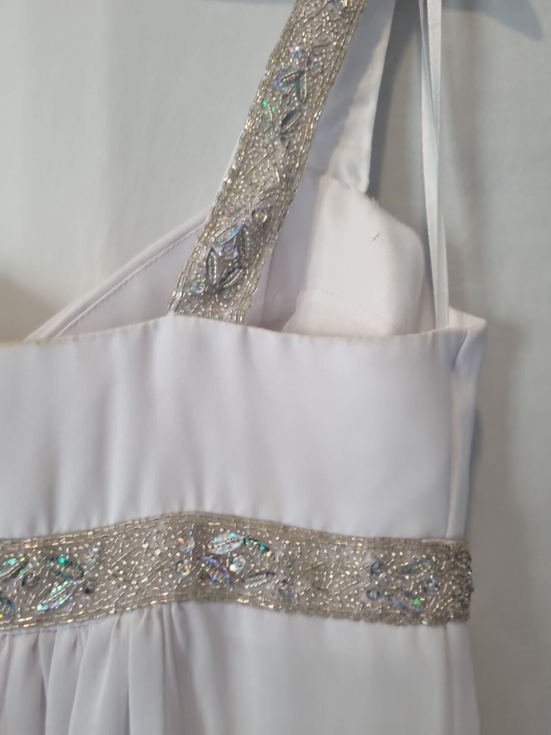 Imoda White Chiffon Sweetheart Beaded Ruched Empire Wedding Dress Sz 812