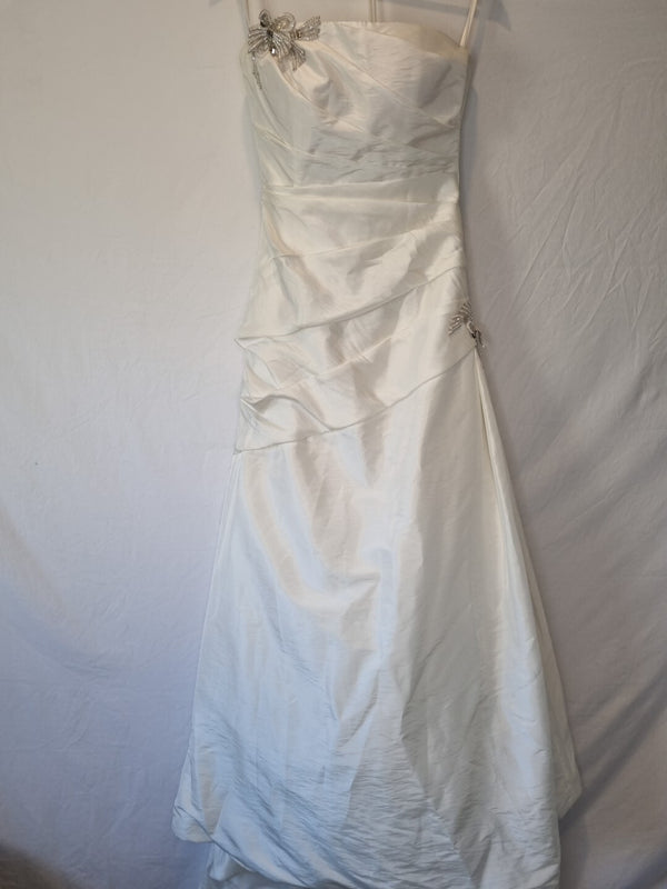 Imoda Ivory Ruched Pleated Beaded A-line Train Wedding Dress Sz 100