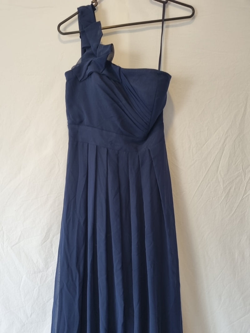 Imoda Navy Blue Chiffon One Shoulder Evening Bridesmaid Long Maxi Dress Sz 61