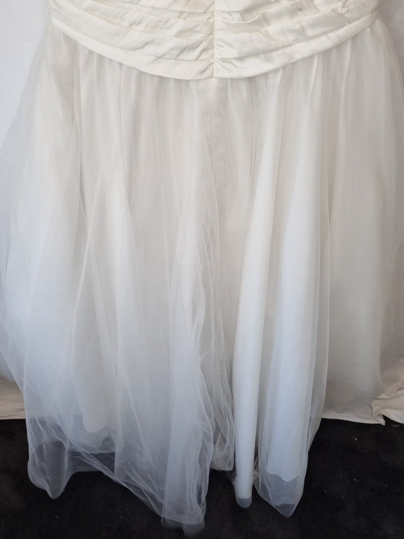 Imoda Ivory Ruched Beaded Mermaid Tulle Skirt Train Wedding Dress Sz 1012