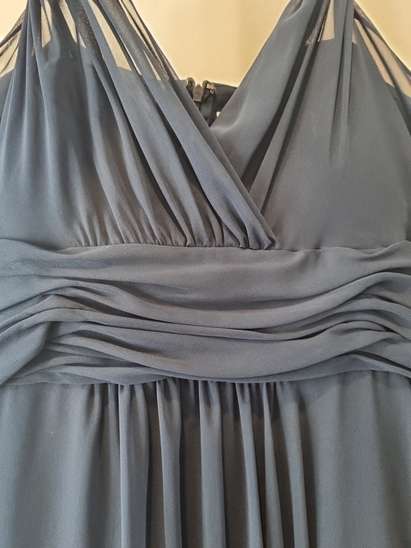 Imoda Navy Blue Chiffon Ruched Braid-strap Evening Bridesmaid Maxi Dress Sz 286