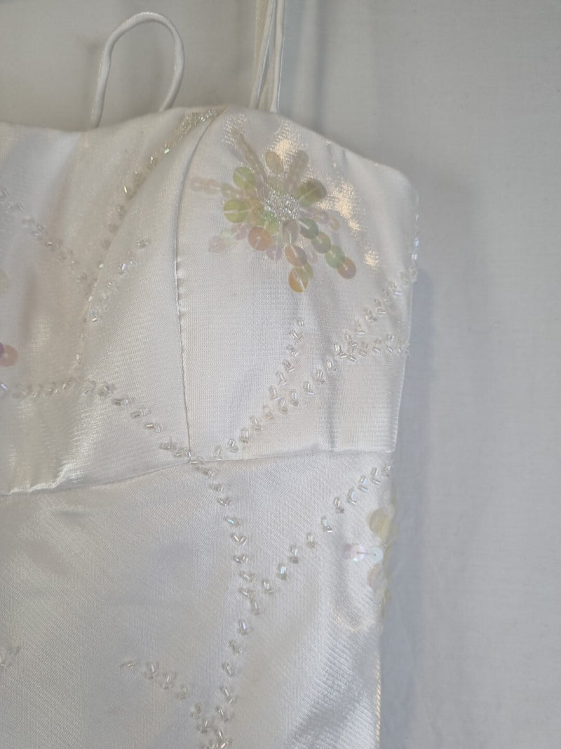 Imoda White Satin Beaded Sequin Backless Wedding Dress Sz 104
