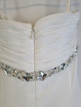 Imoda Ivory Chiffon Ruched Crystal Beaded Train Wedding Dress Sz 814