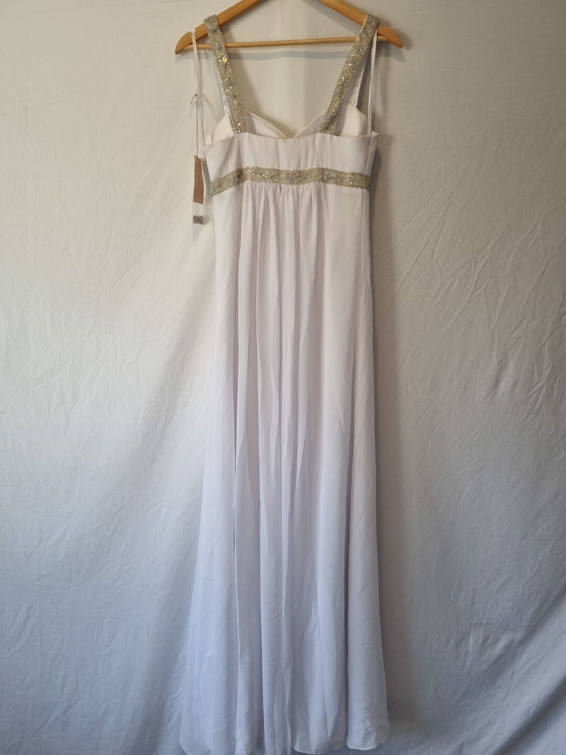 Imoda White Chiffon Sweetheart Beaded Ruched Empire Wedding Dress Sz 87
