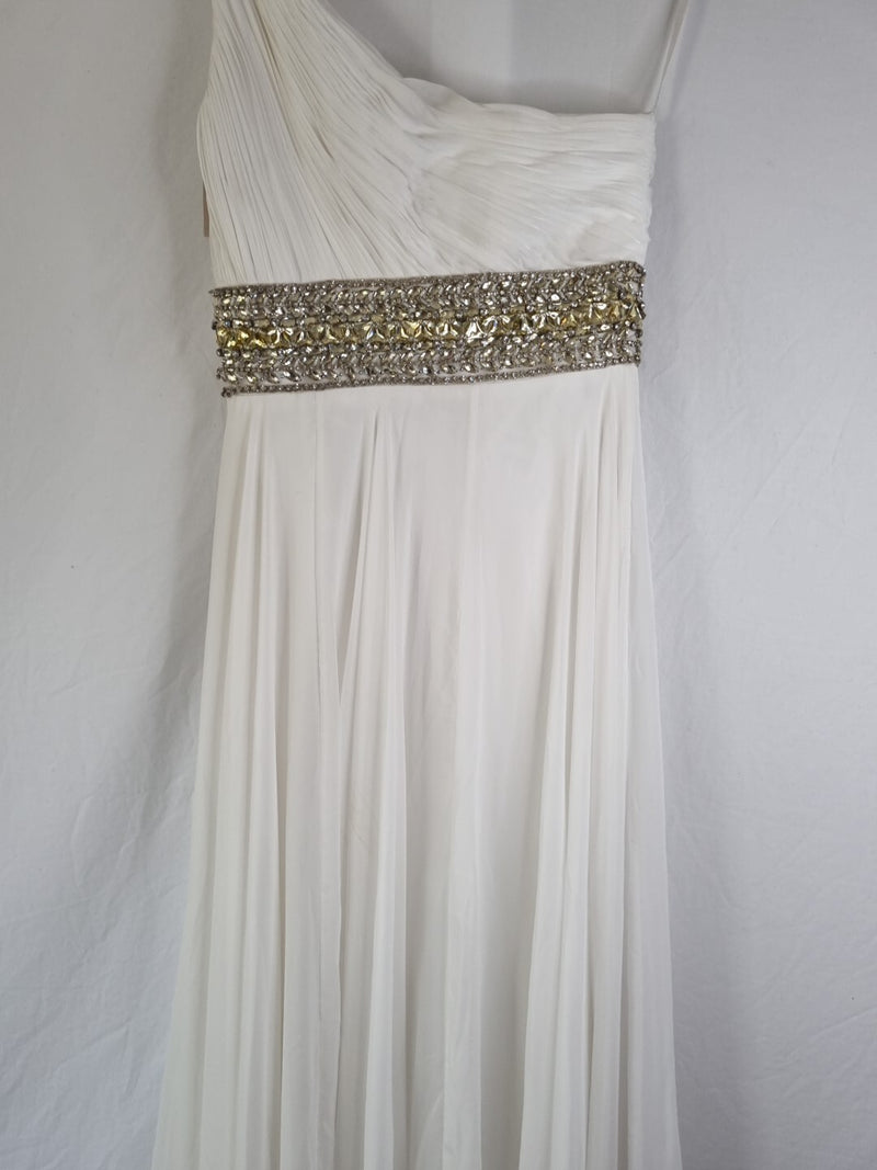 Imoda Ivory Chiffon One Shoulder Ruched Crystal Diamante Wedding Dress Sz 108