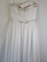 Imoda White Chiffon Sweetheart Ruched Beaded Pearl Wedding Dress Sz 108
