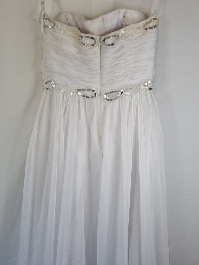 Imoda White Chiffon Sweetheart Ruched Beaded Pearl Wedding Dress Sz 108