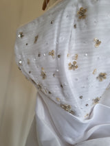 iModa White Straps/strapless Beaded Sequin Tulle Pleated Satin Backless Dress 1012