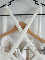 Angeline ivory satin ruched pleated cross back wedding maid honour dress size 129