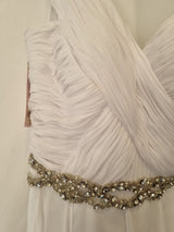 Imoda White Chiffon Sweetheart Beaded Strapless One Shoulder Wedding Dress Sz 107