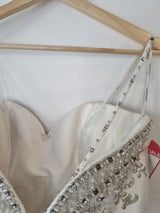 iModa Ivory Satin A-line Beaded Diamante Embroidered Strapped Dress Sz 1017