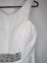 Imoda White Chiffon Ruched Pleated Crystal Grecian Empire Wedding Dress Sz 84