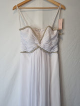 Imoda White Chiffon Sweetheart Beaded Ruched Empire Wedding Dress Sz 81