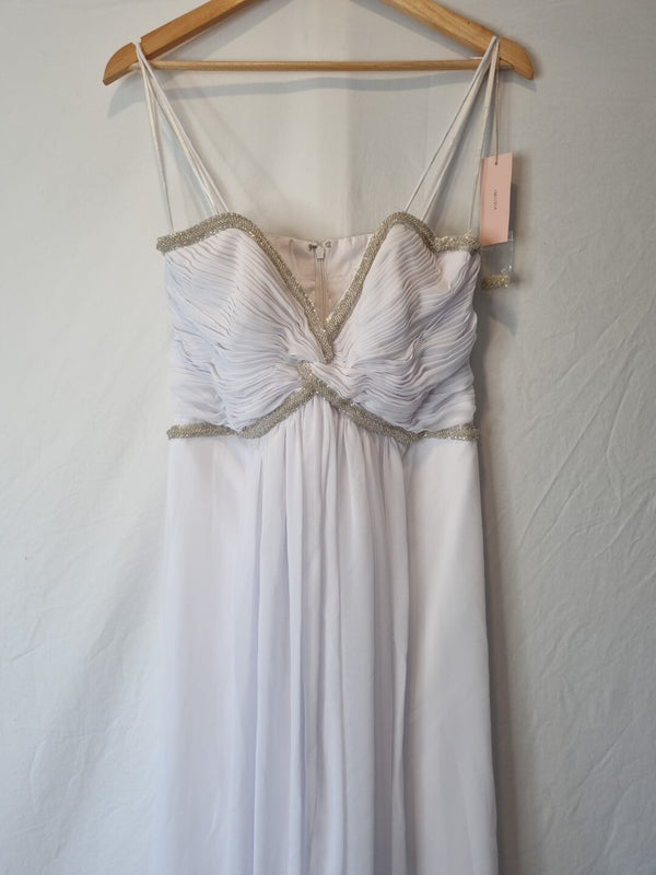 Imoda White Chiffon Sweetheart Beaded Ruched Empire Wedding Dress Sz 81