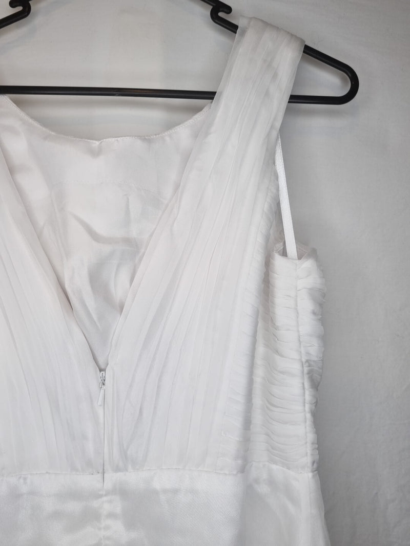 Imoda White Chiffon Ruched Pleated Crystal Grecian Empire Wedding Dress Sz 810