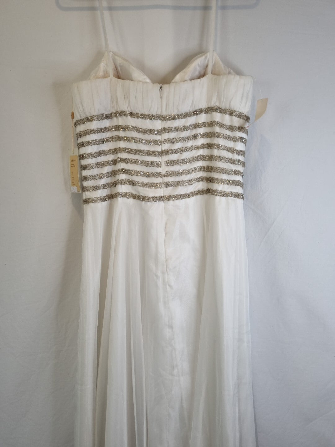 Imoda Ivory Chiffon Sweetheart Ruched Crystal Beaded Wedding Dress Sz 109
