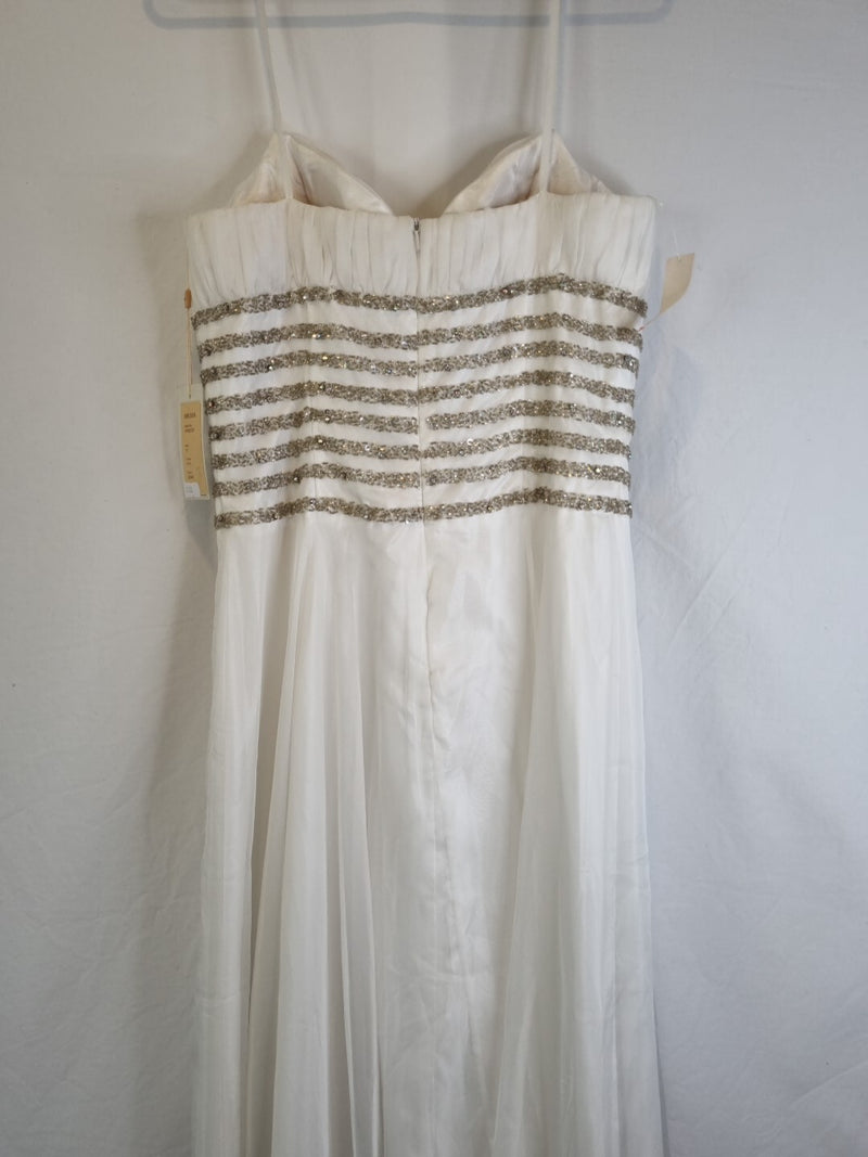 Imoda Ivory Chiffon Sweetheart Ruched Crystal Beaded Wedding Dress Sz 109