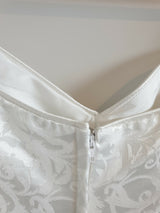 Paco white satin jacquard short sleeve wedding dress size 147