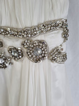 Imoda Ivory Chiffon Halter Neck Ruched Crystal Bead Backless Wedding Dress Sz 68