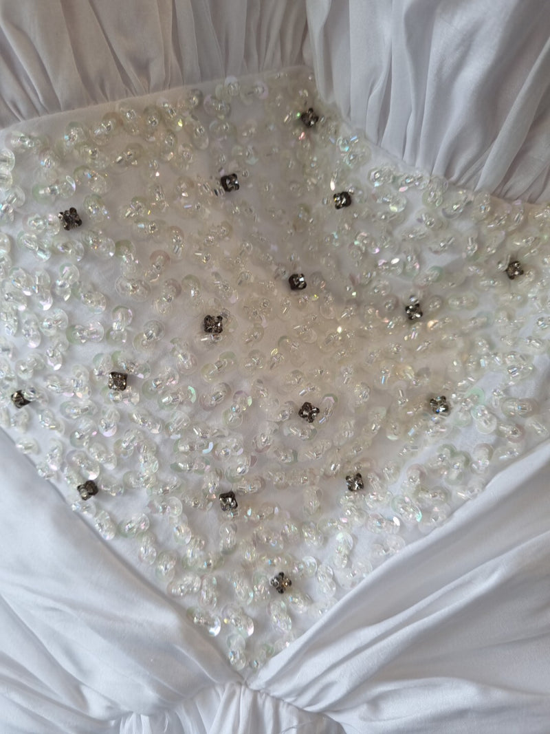 iModa White Straps/Strapless Beaded Crystal Sequin Gathered Wedding Dress 105