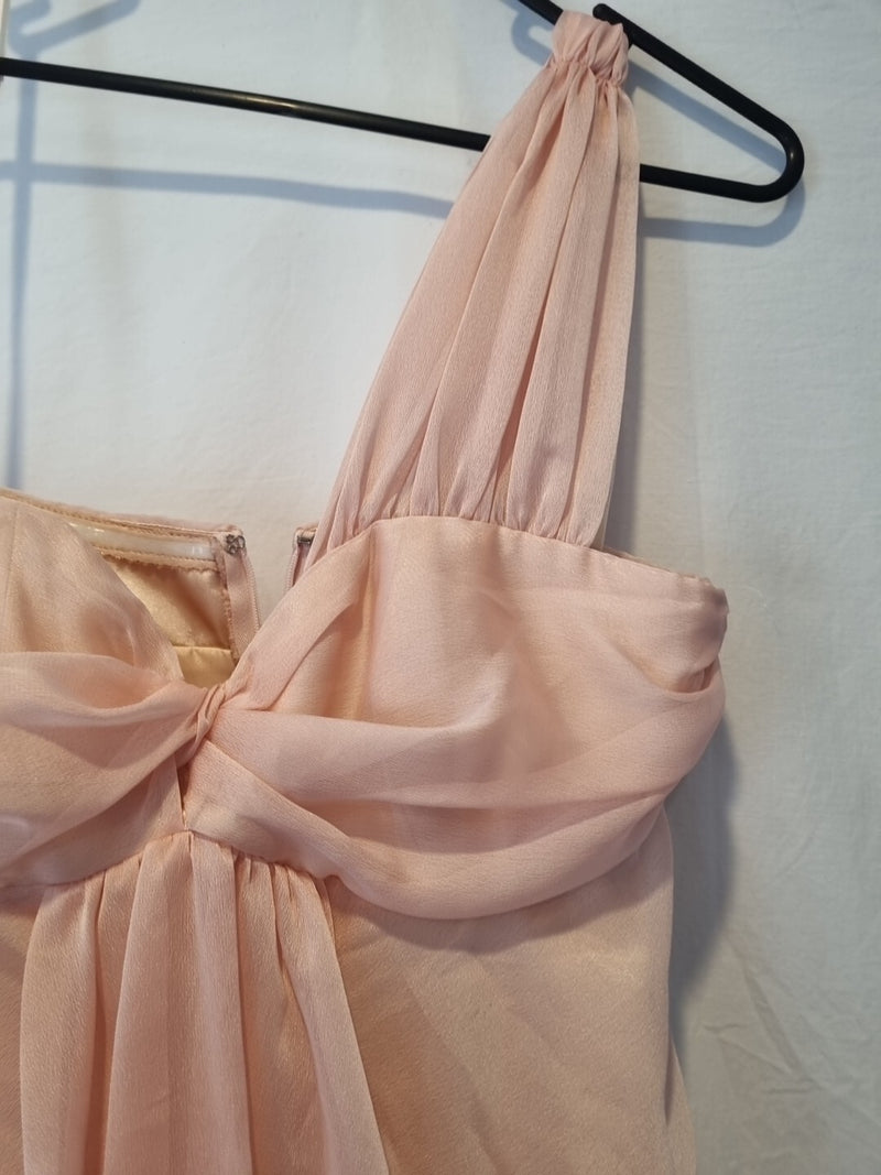 Juniper & Sage Chiffon Pink Ruched One Shoulder Evening Bridesmaid Dress Sz 83